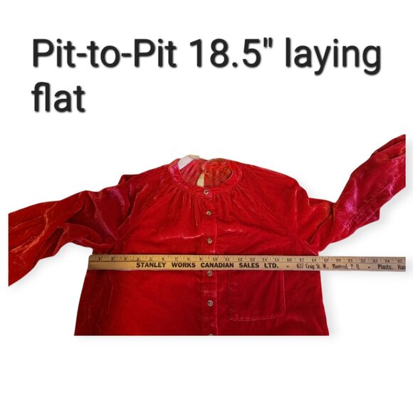 Anthropologie Pilcro Mara Cherry Red Velvet Button Down Top Size Small - Picture 6 of 11